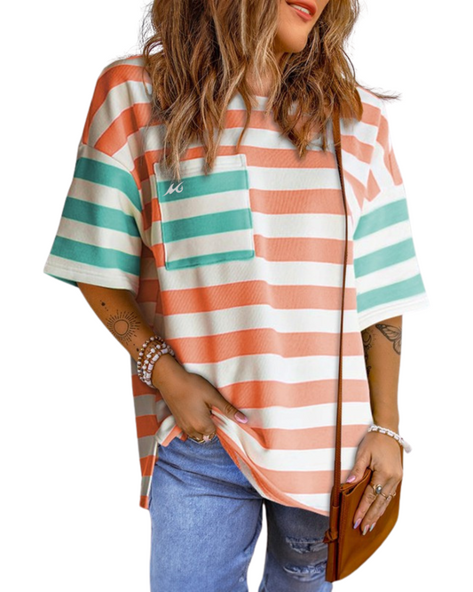 Shoreline Stripes Women's Drop Sleeve Tee With Pocket