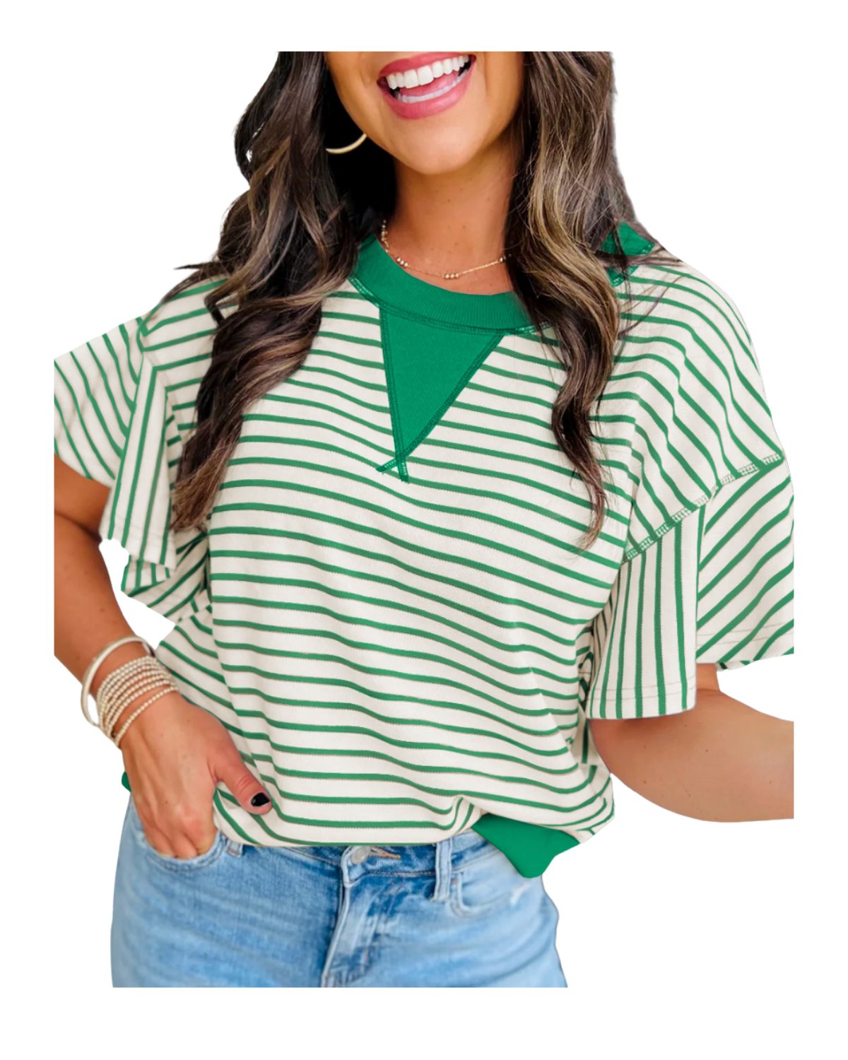Sail-Away-Stripes Women's Ruffle Sleeve Top