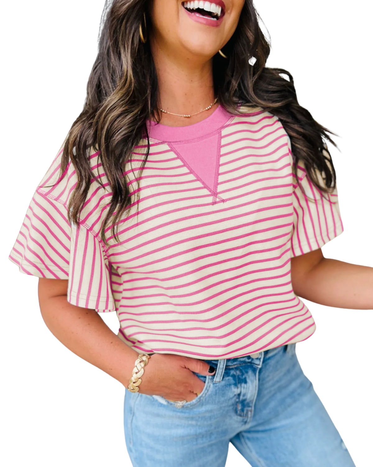 Sail-Away-Stripes Women's Ruffle Sleeve Top